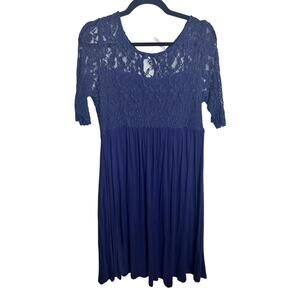 Planet Motherhood Size Large L Dress Navy with Lace Flowy Formal Maternity